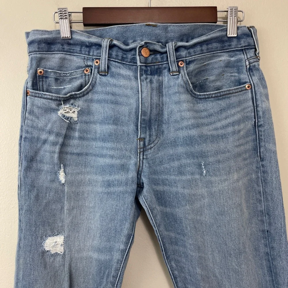 J Crew 484 Slim Fit Jeans Light Wash Distressed Kurabo Japanese Denim Mens 31x32